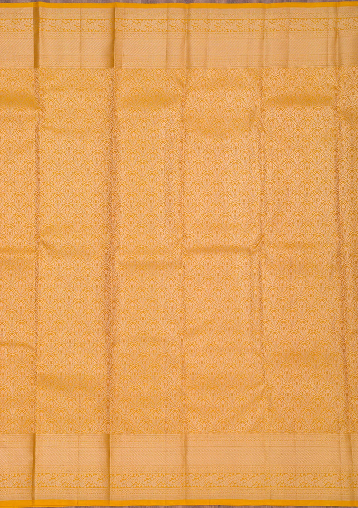 Mustard Silk Jaal Gold Zariwork Saree With Matching Blouse Piece