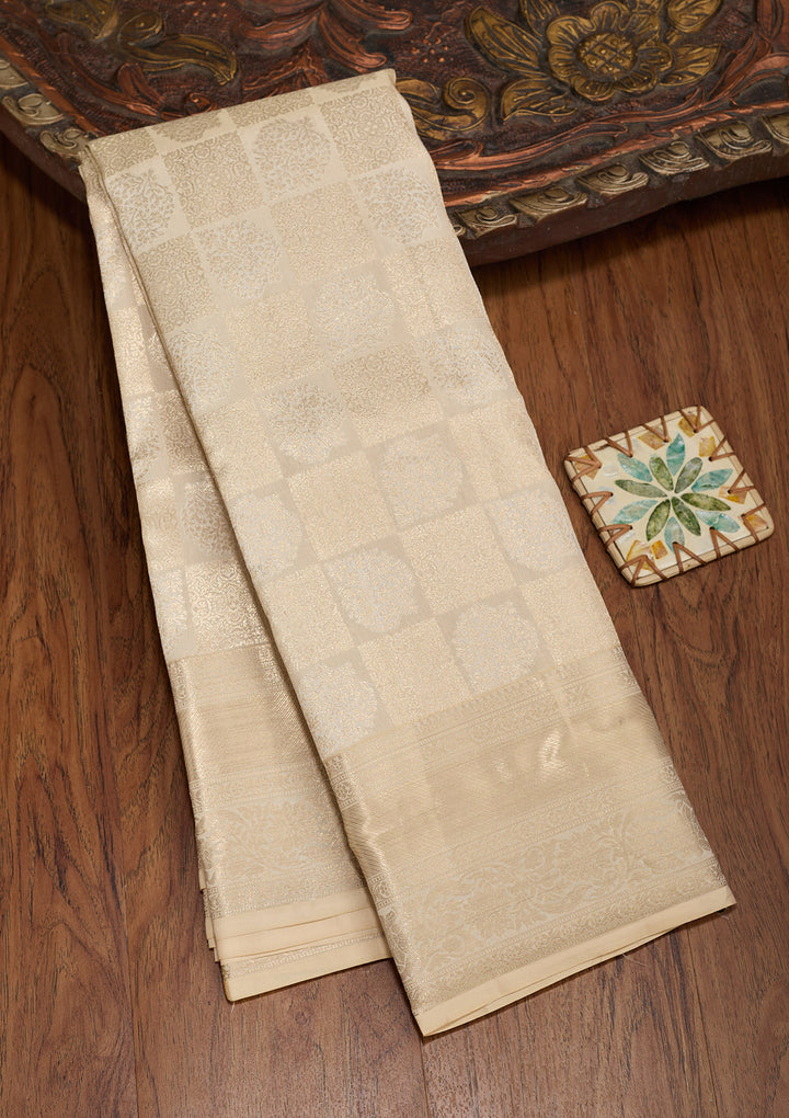Cream Zariwork Pure Silk Saree