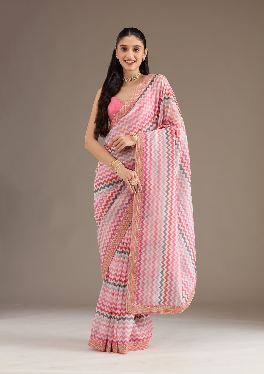 Rani Pink Sequins Tissue Saree