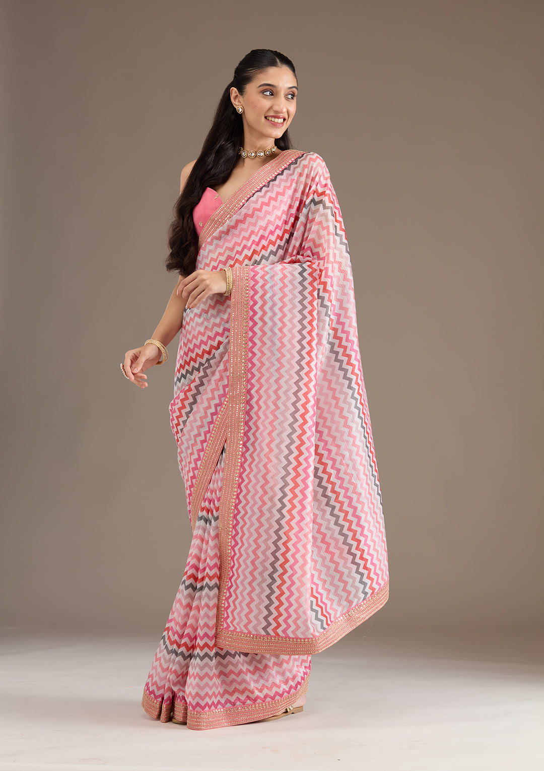 Rani Pink Sequins Tissue Saree