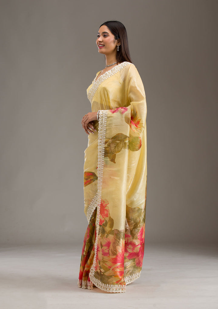 Yellow Sequins Tissue Saree