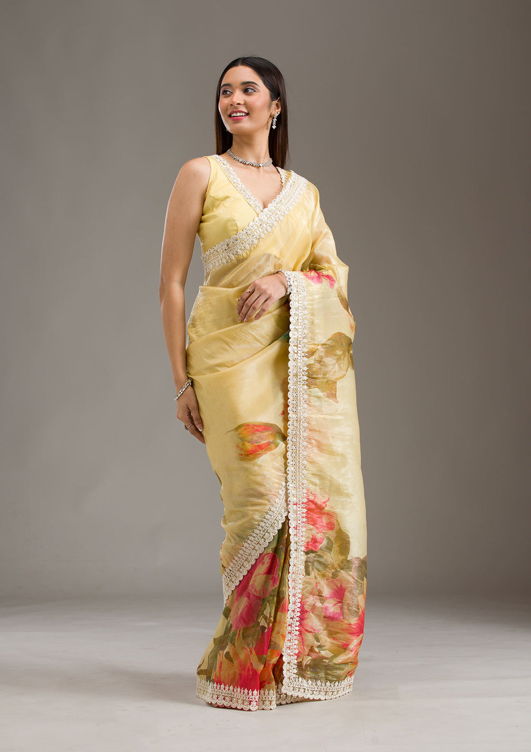 Yellow Sequins Tissue Saree