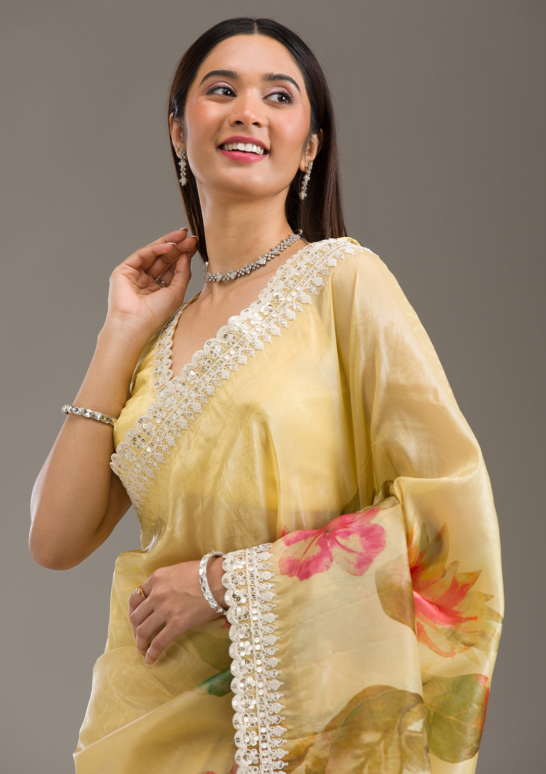 Yellow Sequins Tissue Saree