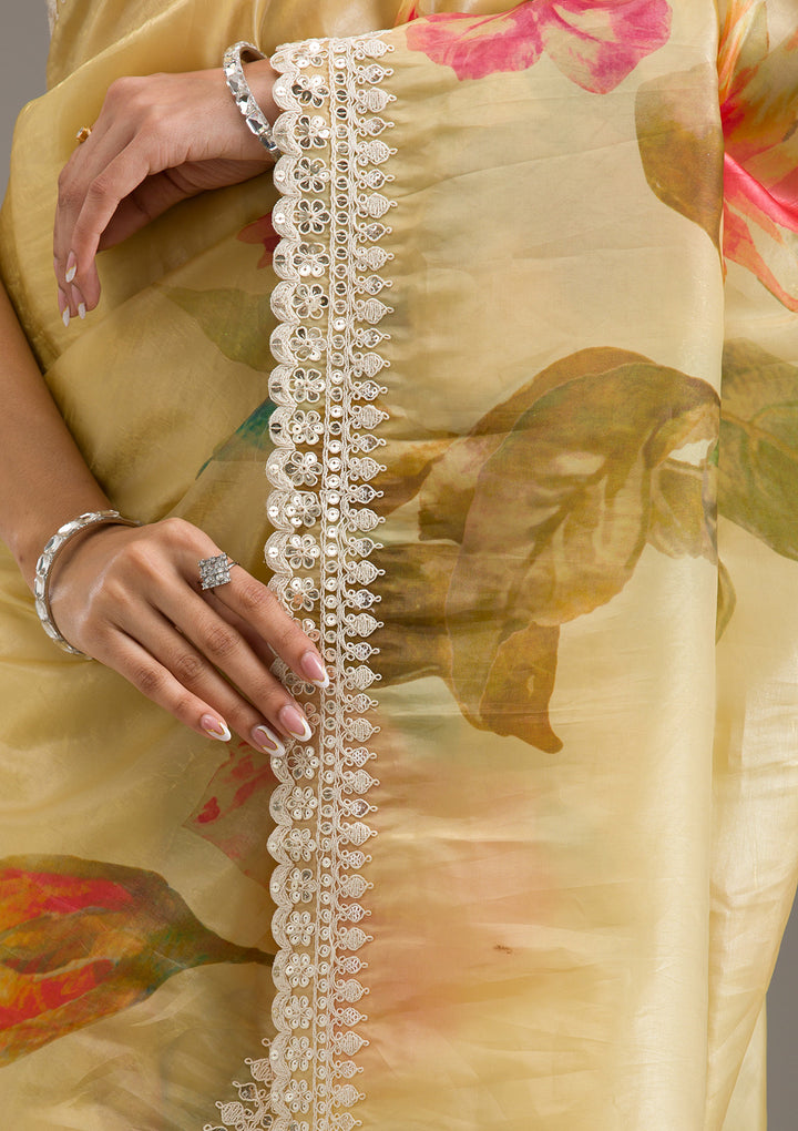 Yellow Sequins Tissue Saree