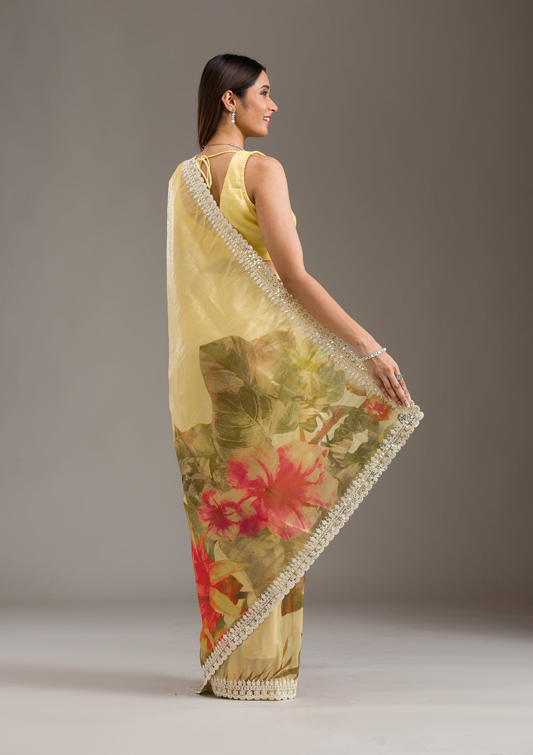 Yellow Sequins Tissue Saree