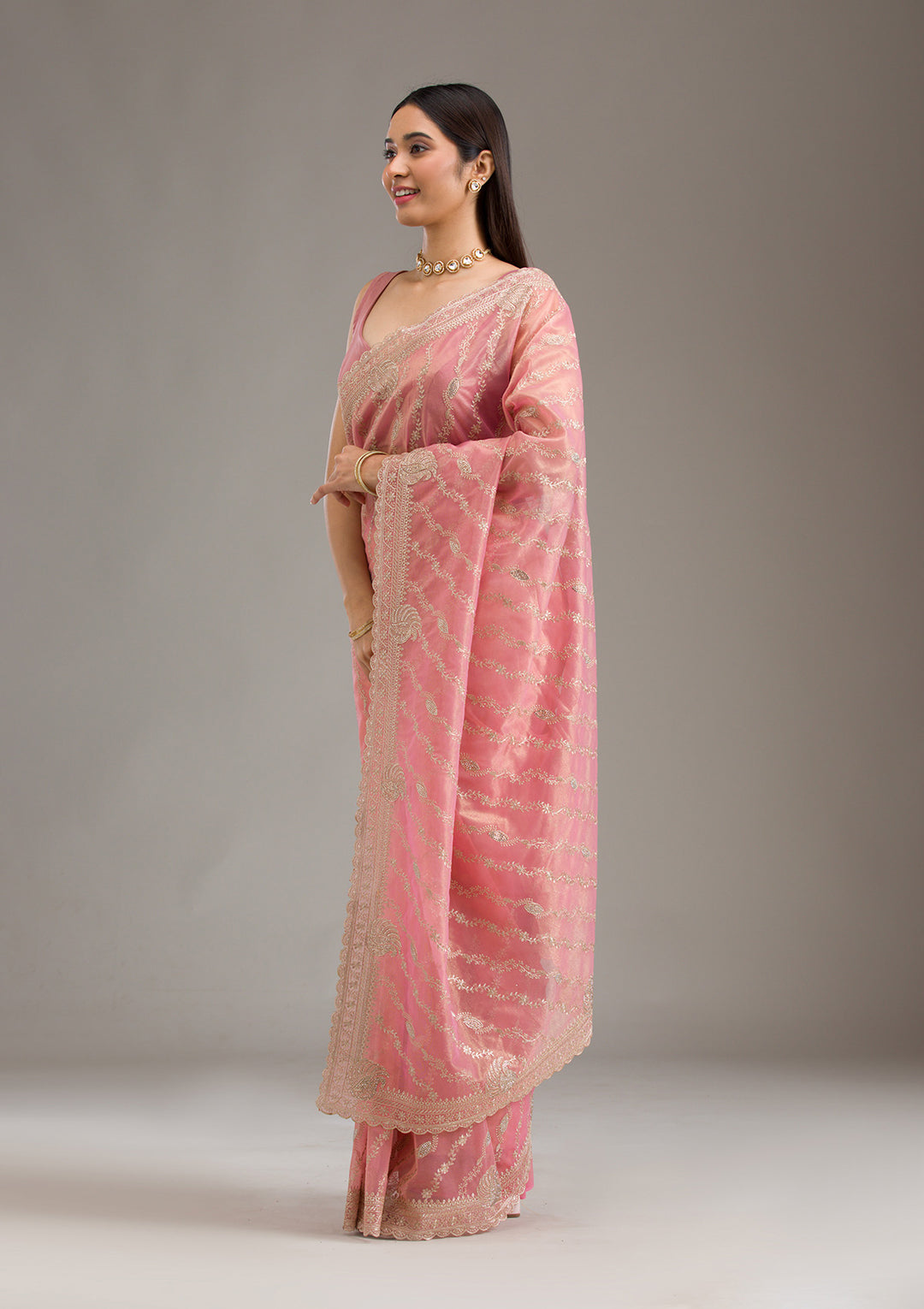 Pink Zariwork Art Silk Saree