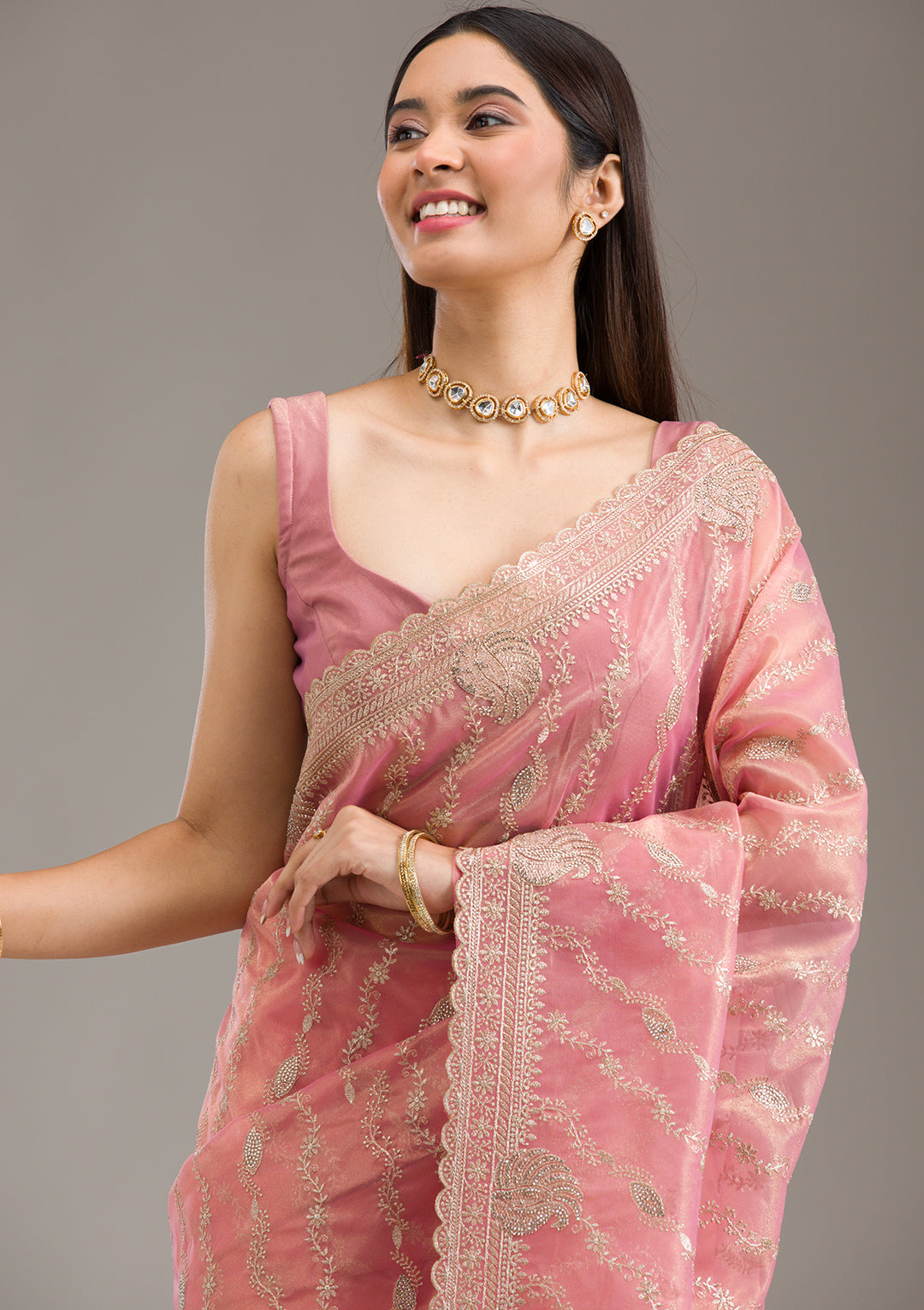Pink Zariwork Art Silk Saree