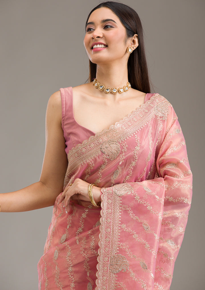 Pink Zariwork Art Silk Saree