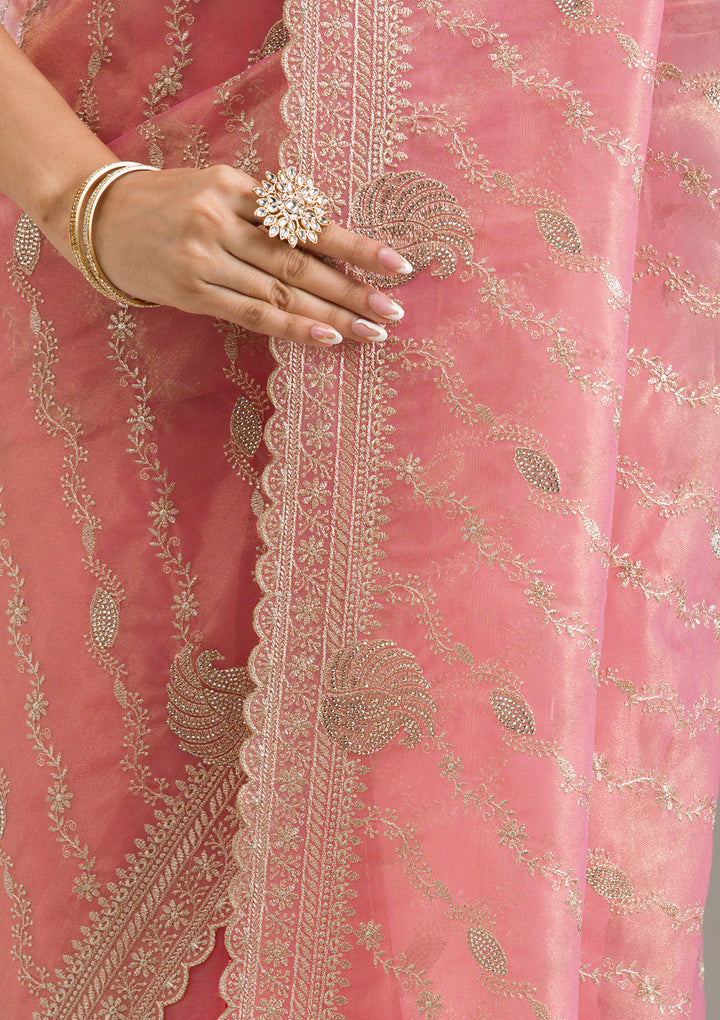 Pink Zariwork Art Silk Saree