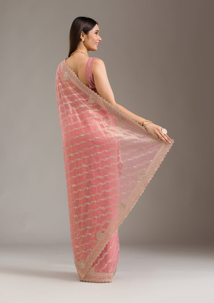 Pink Zariwork Art Silk Saree