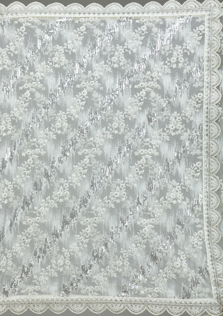 Off White Threadwork Net Saree