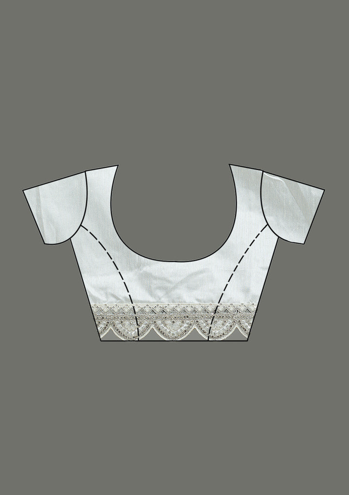 Off White Threadwork Net Saree