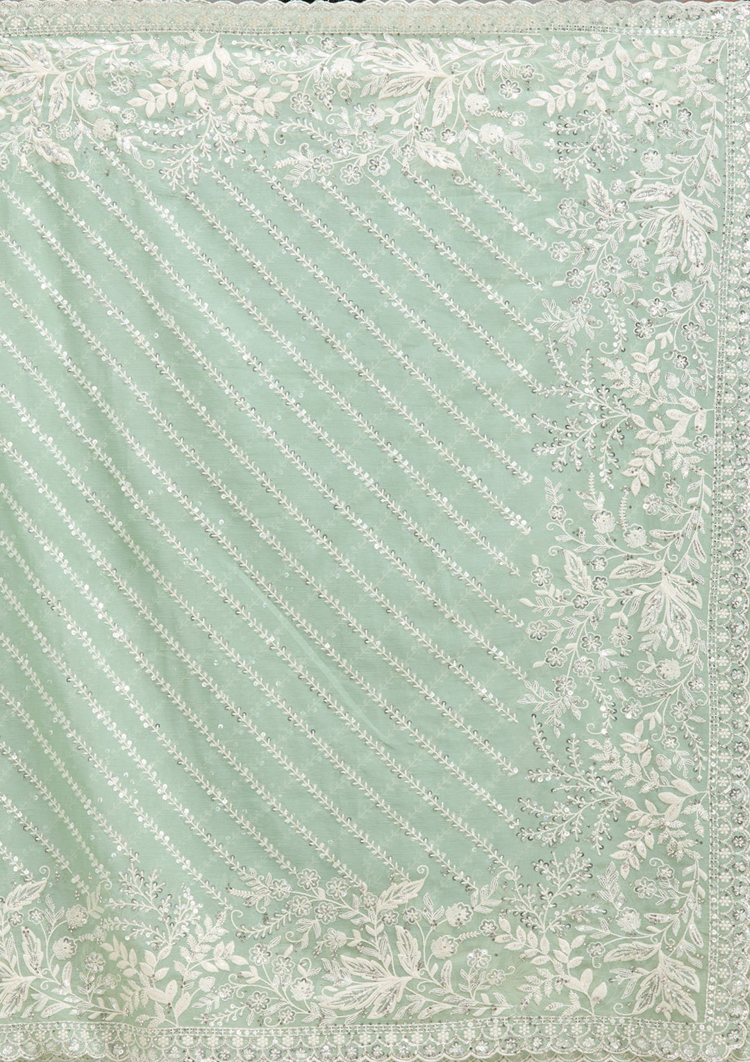 Pista Green Sequins Georgette Saree