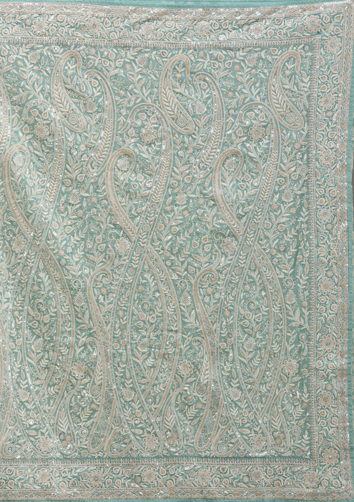Sky Blue Threadwork Georgette Saree