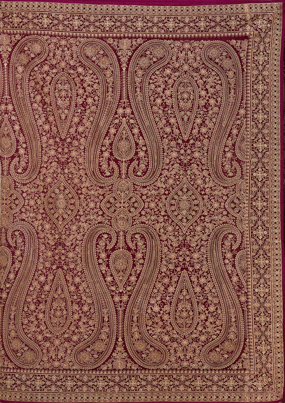 Wine Georgette Kashmiri Saree With Matching Blouse Piece