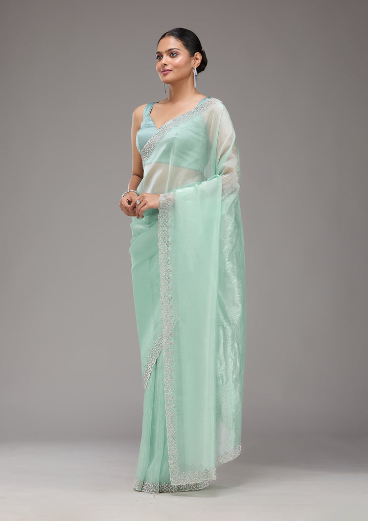 Sea Green Stonework Tissue Saree