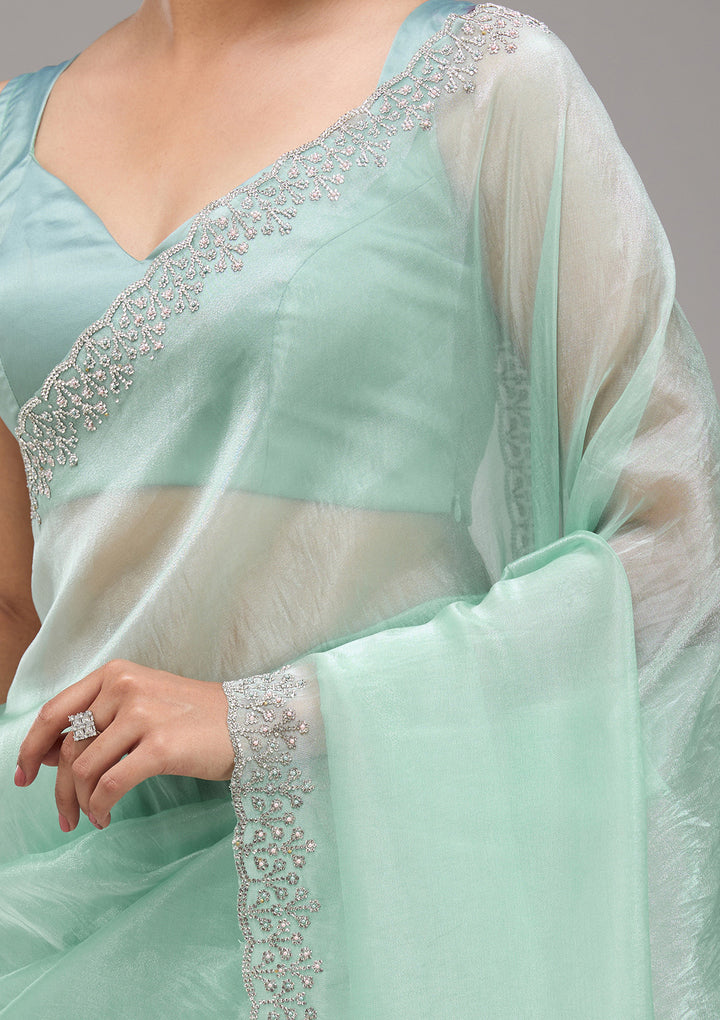 Sea Green Stonework Tissue Saree