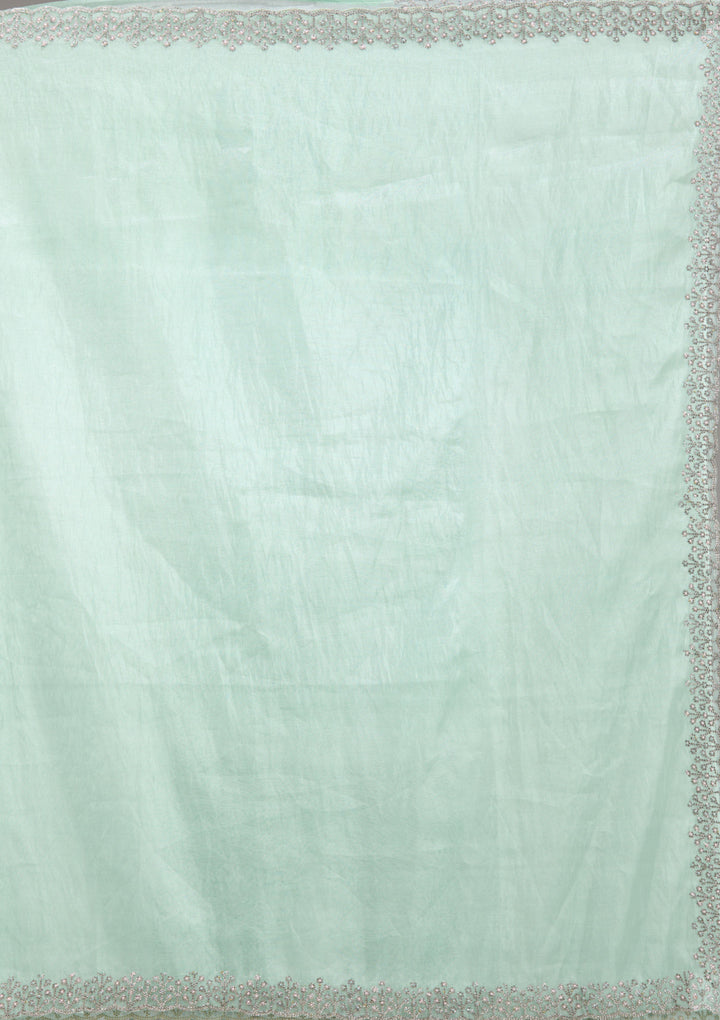 Sea Green Stonework Tissue Saree