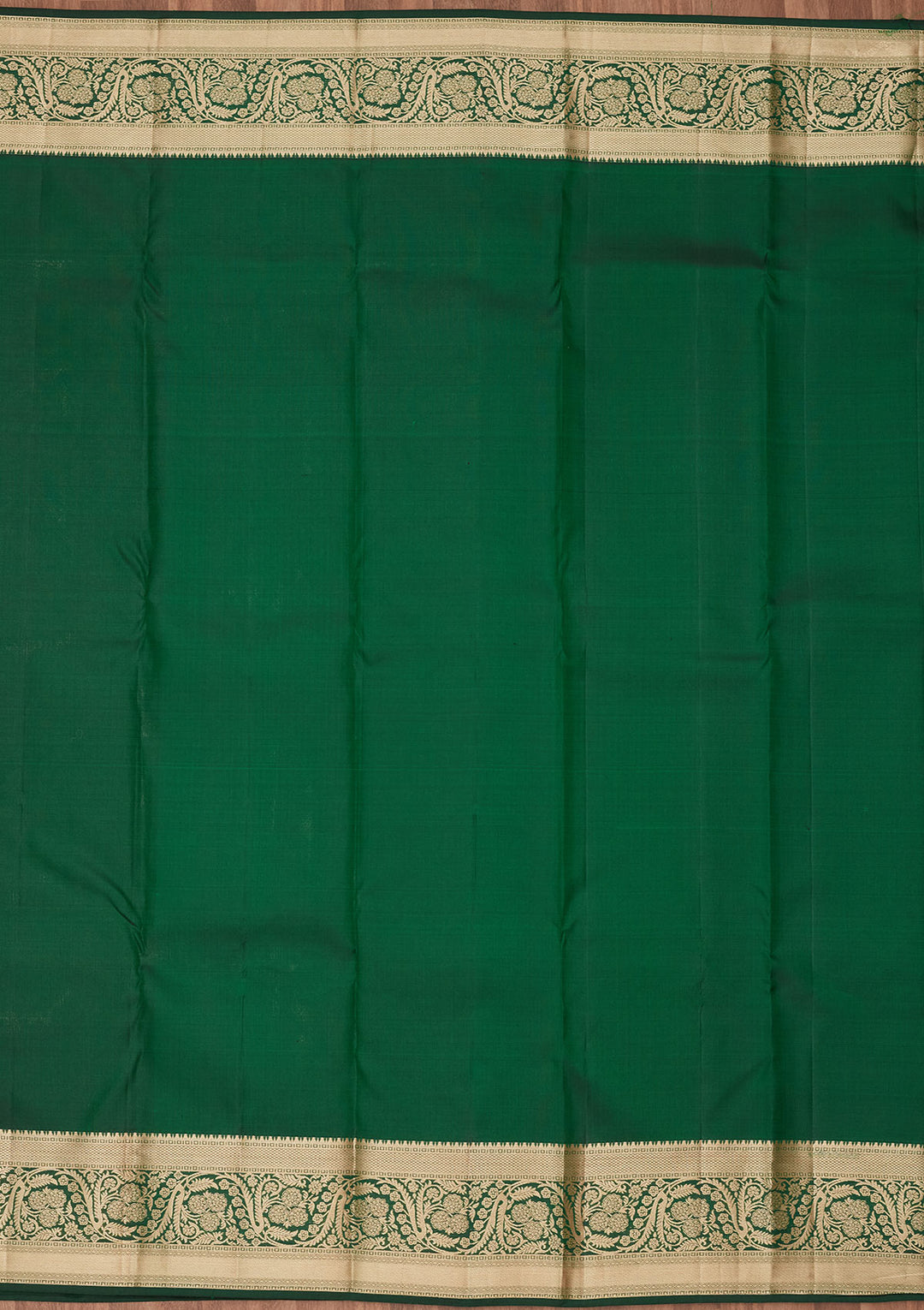 Bottle Green Silk Jaal Gold Zariwork Saree With Matching Blouse Piece