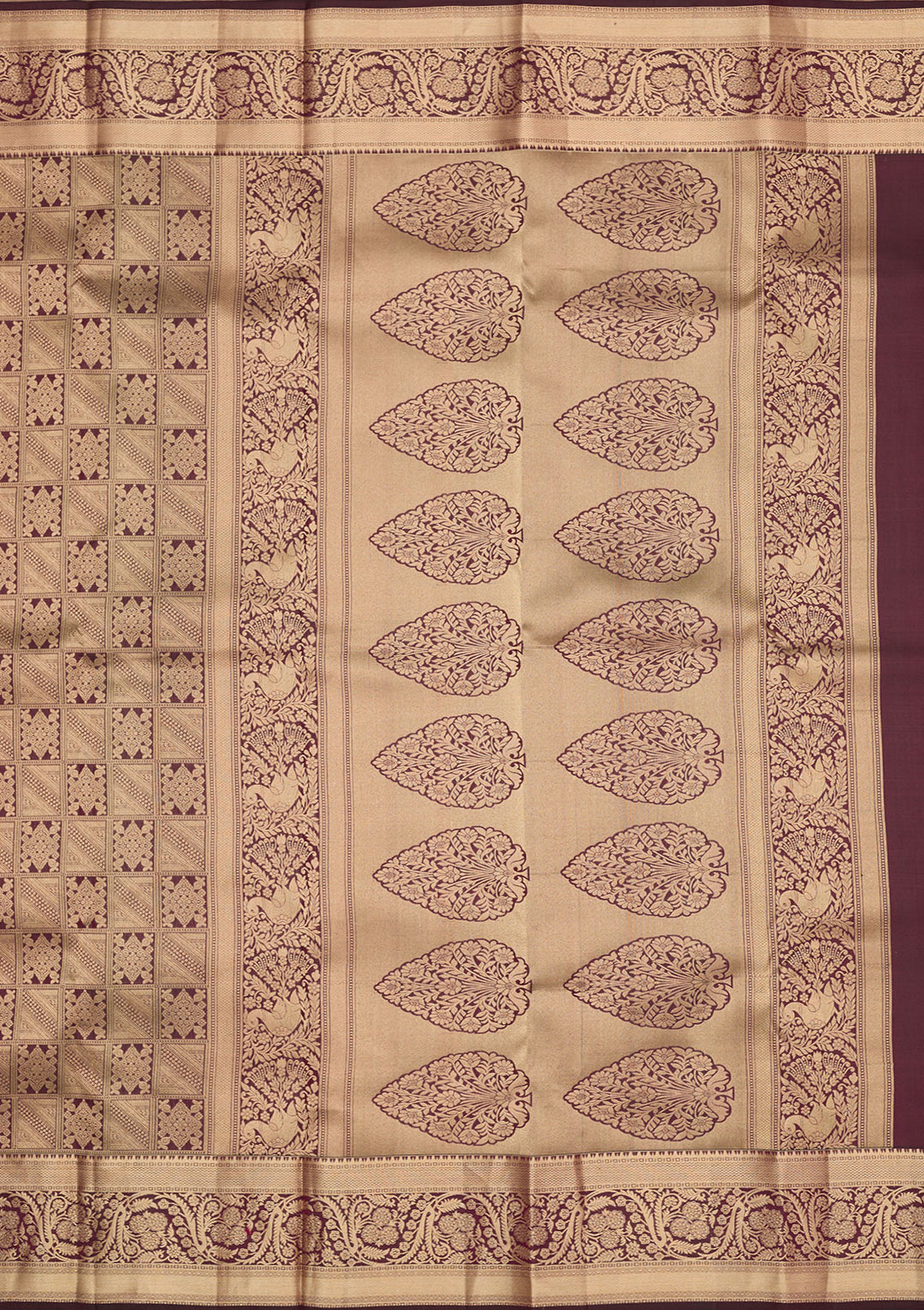 Brown Silk Jaal Gold Zariwork Saree With Matching Blouse Piece