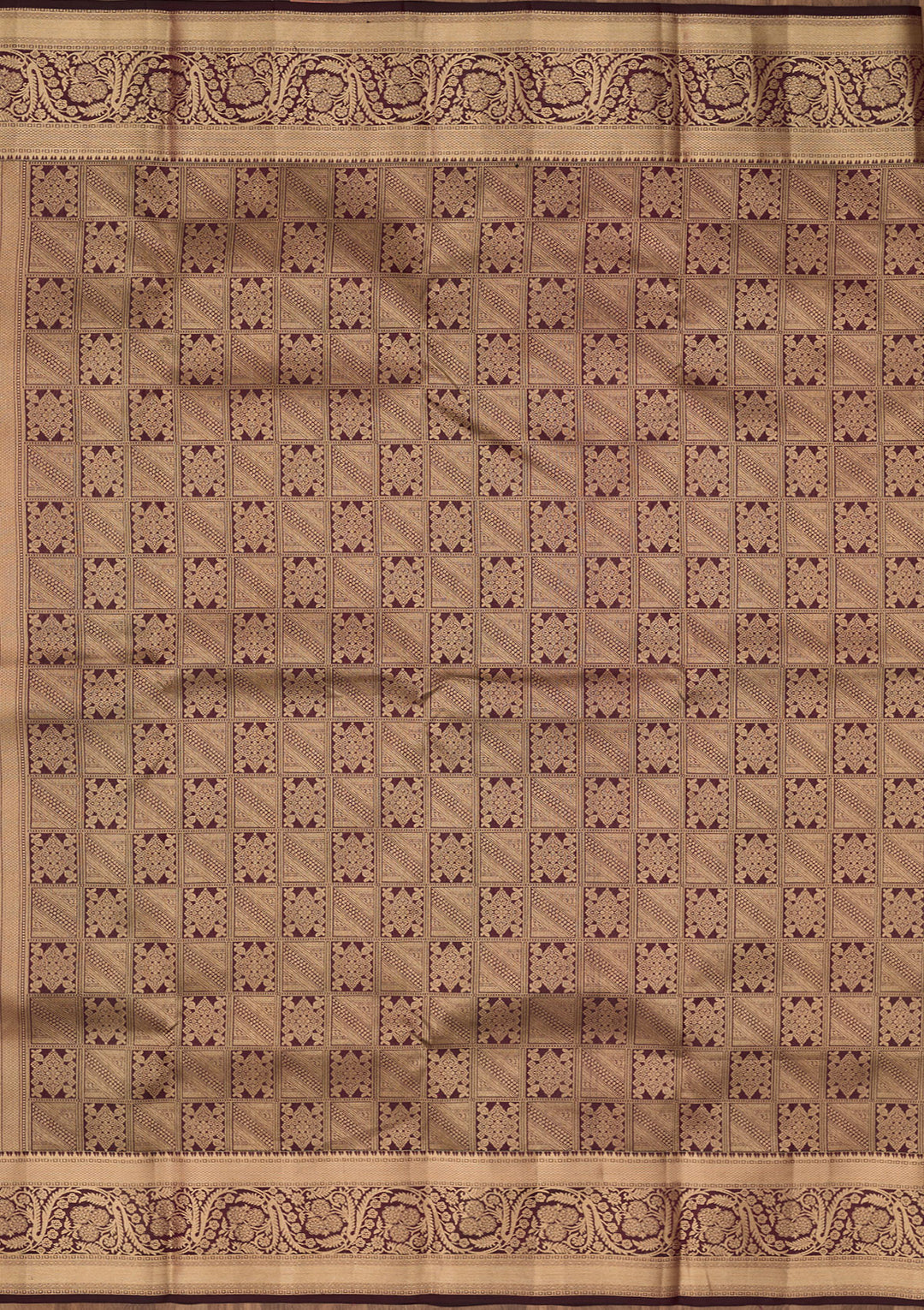 Brown Silk Jaal Gold Zariwork Saree With Matching Blouse Piece