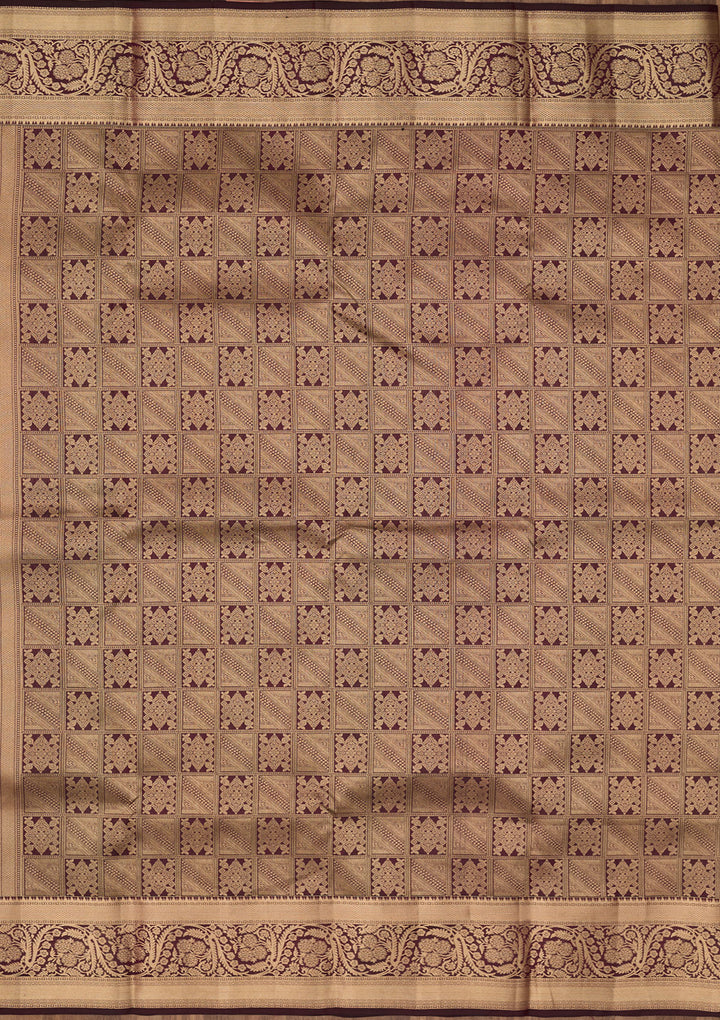 Brown Silk Jaal Gold Zariwork Saree With Matching Blouse Piece