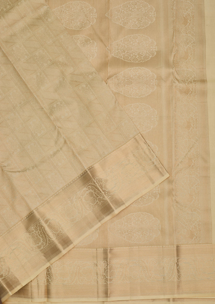 Cream Zariwork Pure Silk Saree