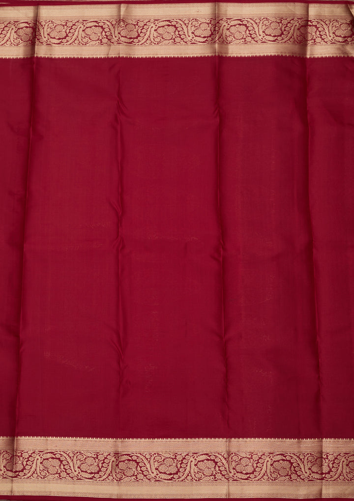 Maroon Silk Jaal Gold Zariwork Saree With Matching Blouse Piece