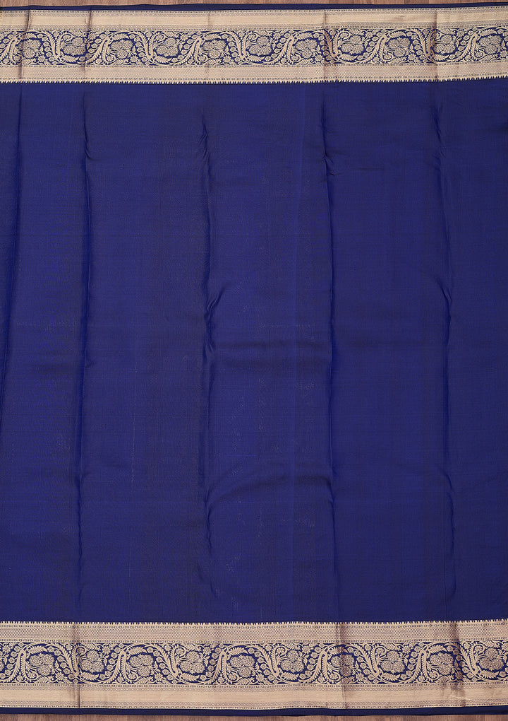 Navy Blue Silk Jaal Gold Zariwork Saree With Matching Blouse Piece