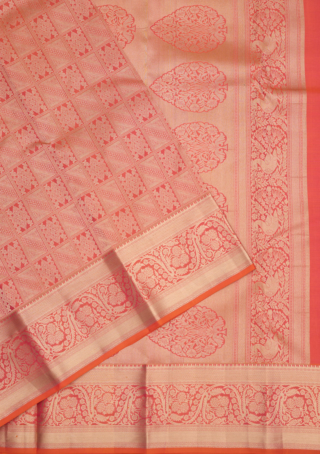 Orange Silk Jaal Gold Zariwork Saree With Matching Blouse Piece