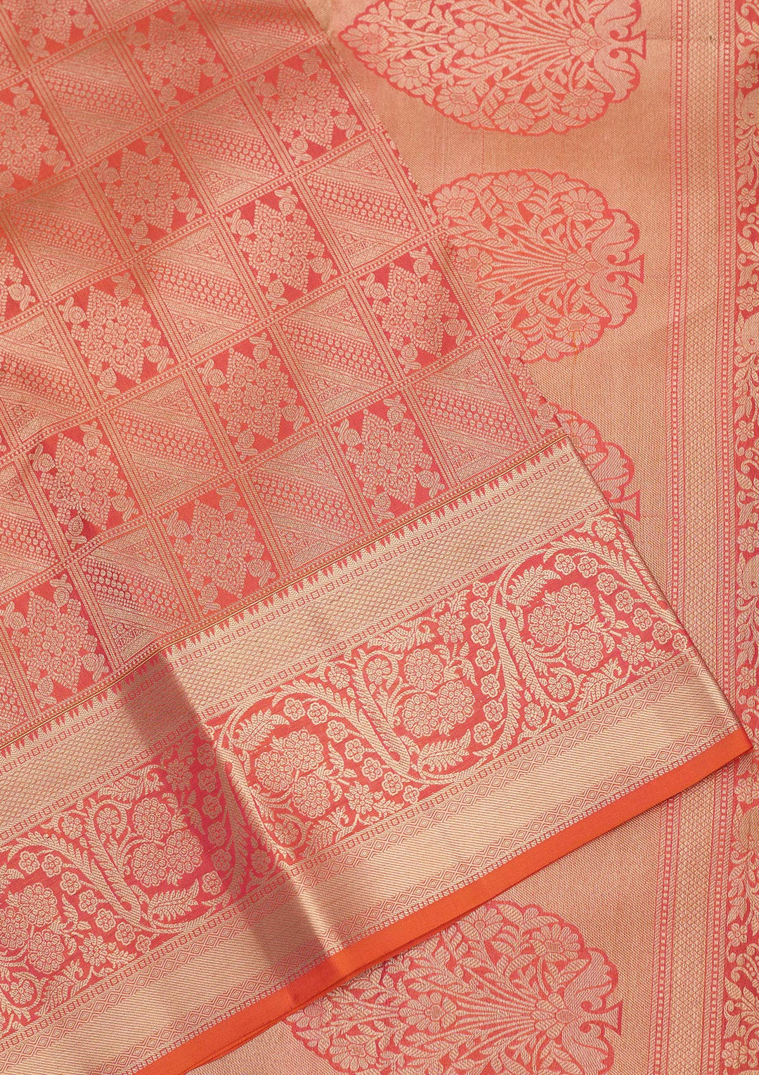 Orange Silk Jaal Gold Zariwork Saree With Matching Blouse Piece