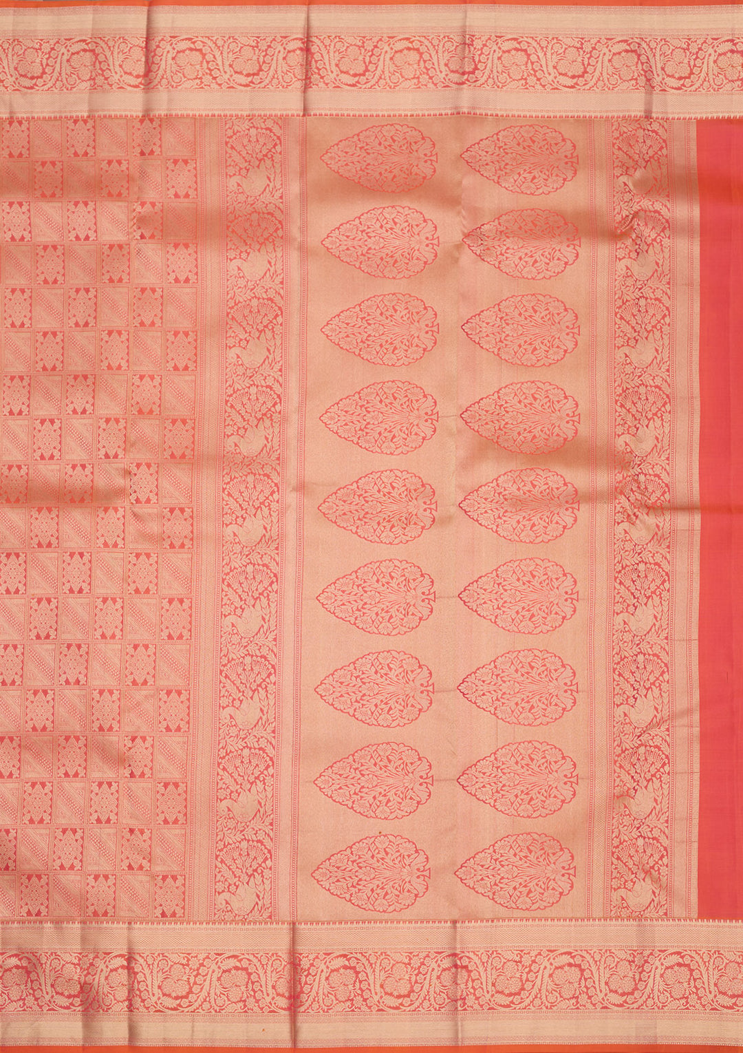 Orange Silk Jaal Gold Zariwork Saree With Matching Blouse Piece