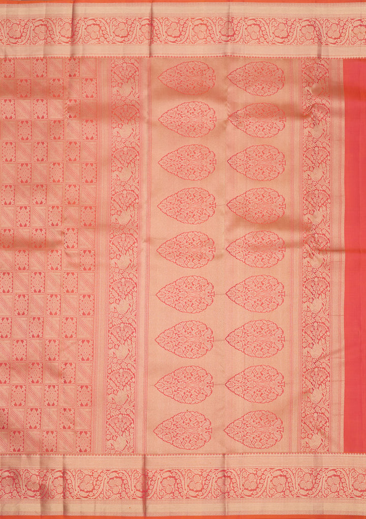 Orange Silk Jaal Gold Zariwork Saree With Matching Blouse Piece