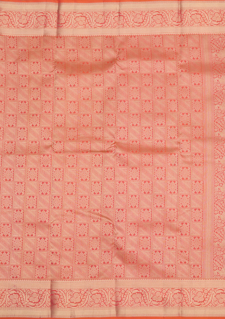 Orange Silk Jaal Gold Zariwork Saree With Matching Blouse Piece