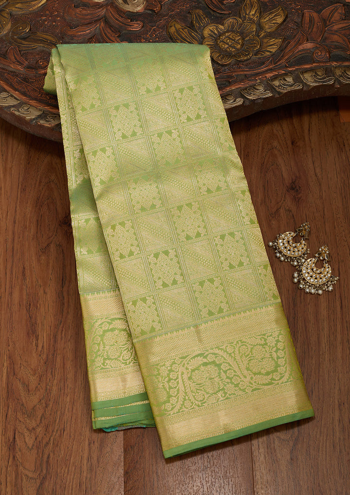 Pista Green Zariwork (Gold) Silk Saree
