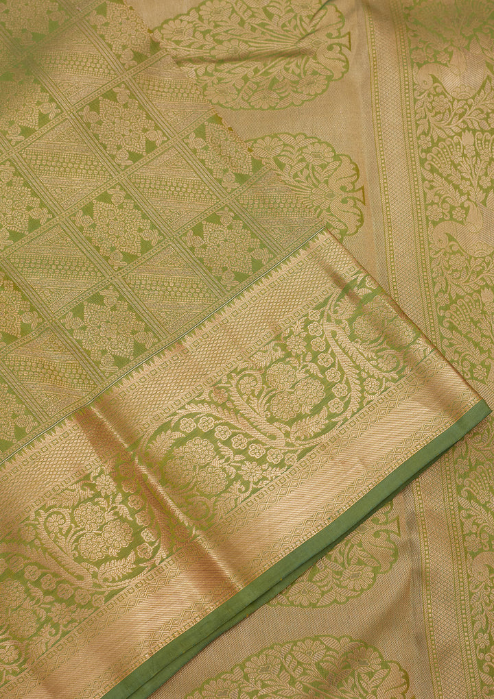 Pista Green Zariwork (Gold) Silk Saree