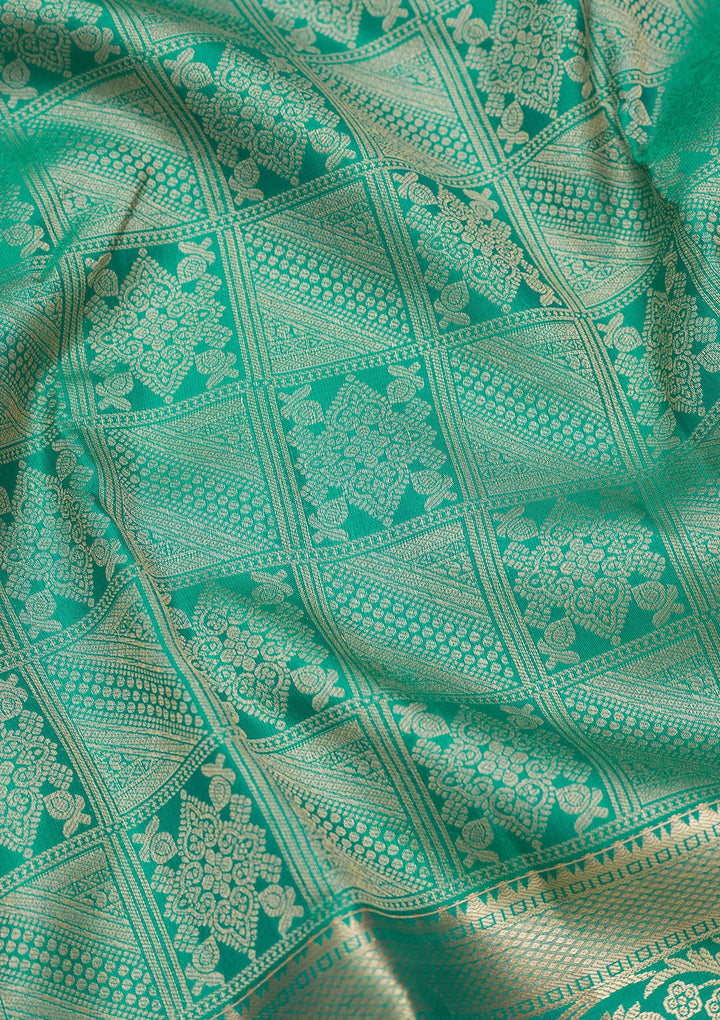 Turquoise Blue Silk Jaal Saree With Matching Blouse Piece