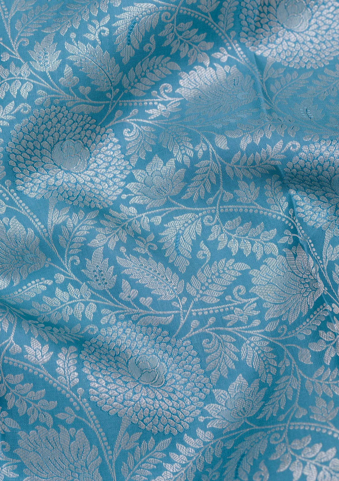 Turquoise Blue Silk Jaal Silver Zariwork Saree With Matching Blouse Piece