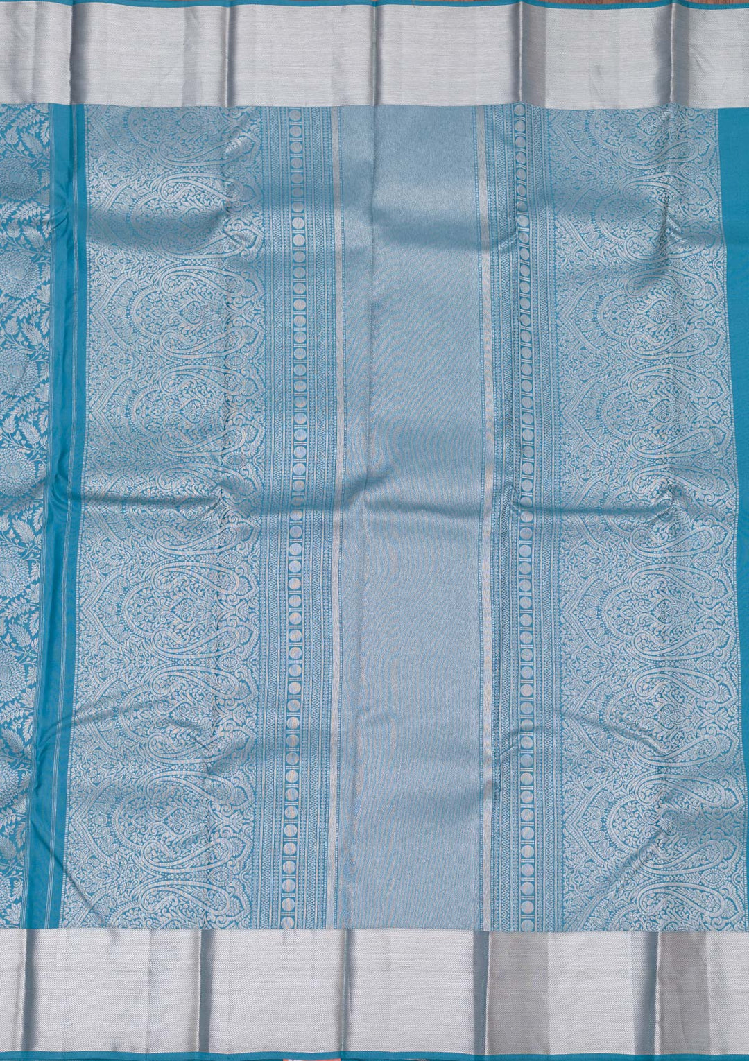 Turquoise Blue Silk Jaal Silver Zariwork Saree With Matching Blouse Piece