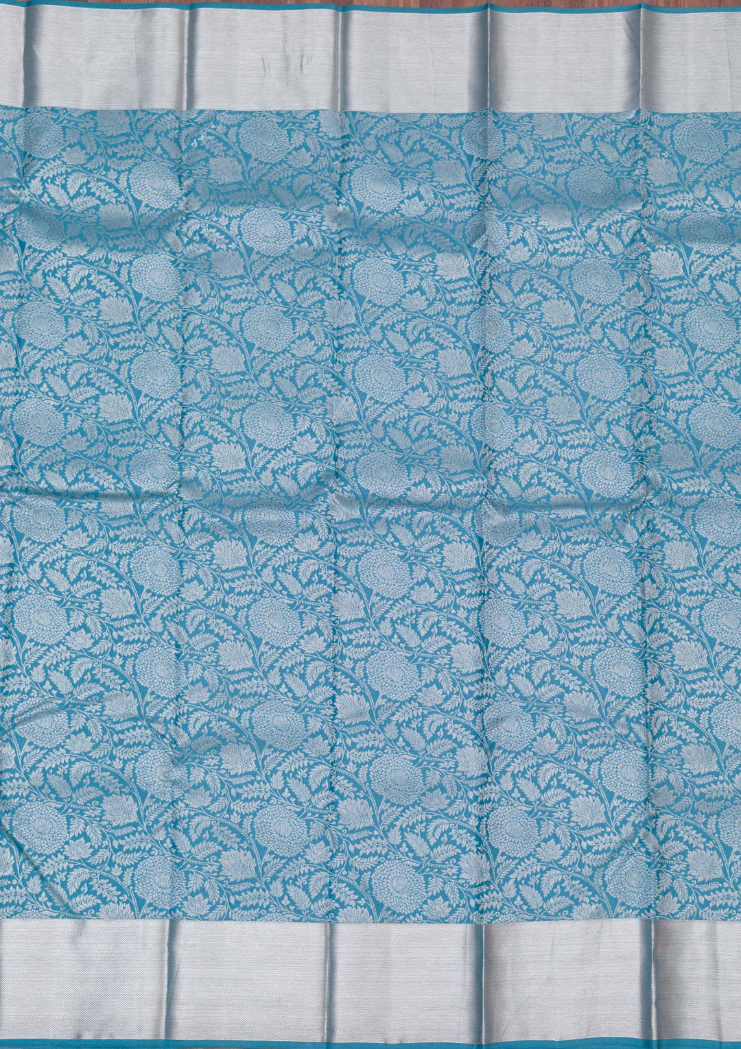Turquoise Blue Silk Jaal Silver Zariwork Saree With Matching Blouse Piece