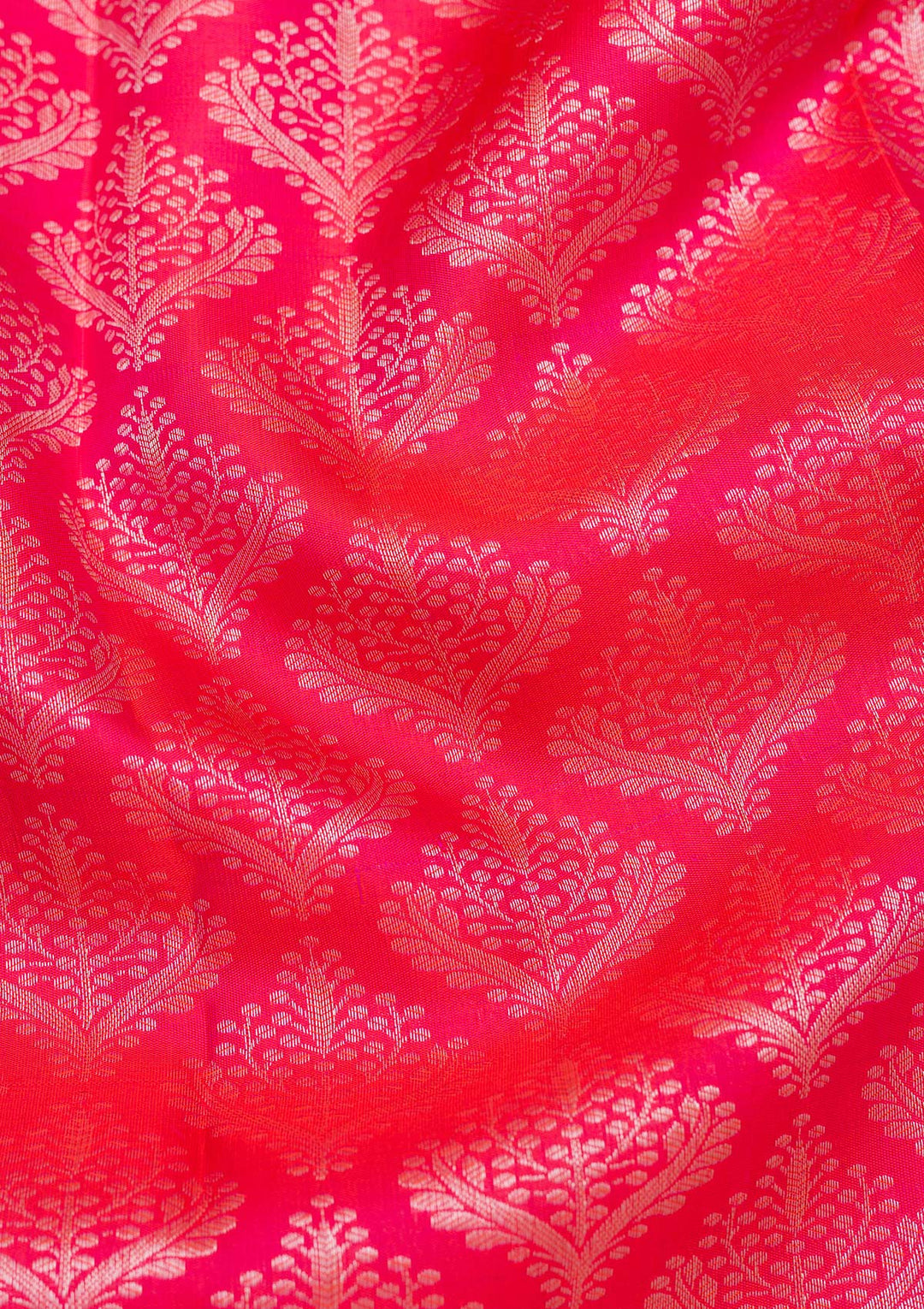 Rani Pink Silk Jaal Silver Zariwork Saree With Matching Blouse Piece