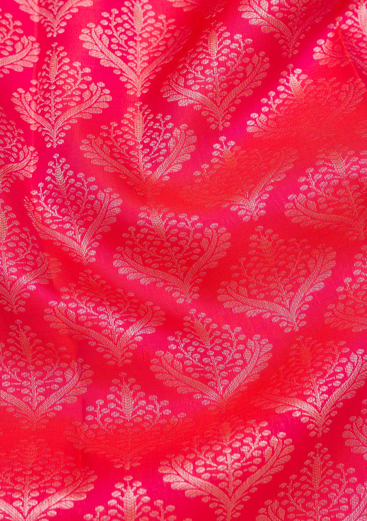 Rani Pink Silk Jaal Silver Zariwork Saree With Matching Blouse Piece