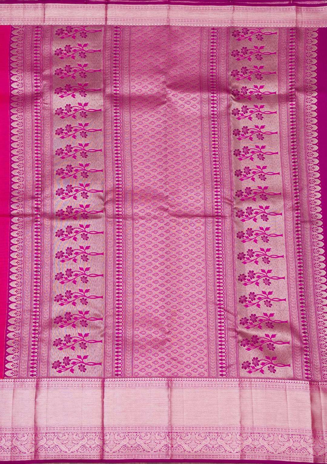 Rani Pink Silk Jaal Silver Zariwork Saree With Matching Blouse Piece
