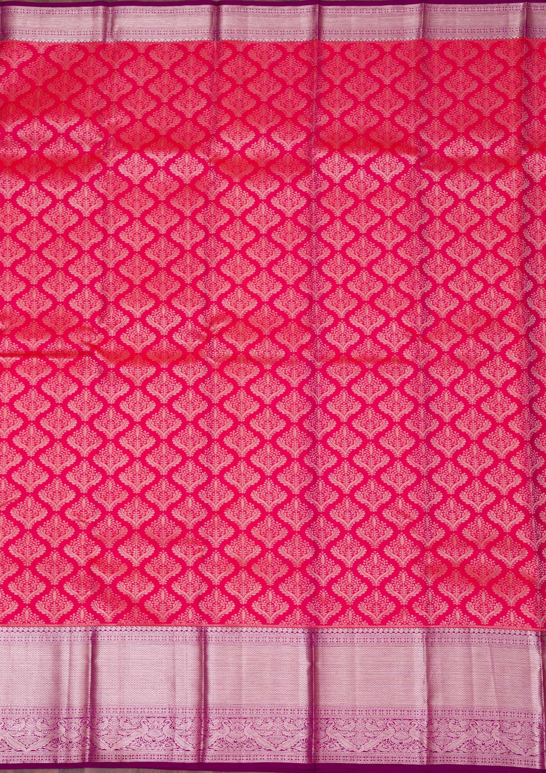 Rani Pink Silk Jaal Silver Zariwork Saree With Matching Blouse Piece