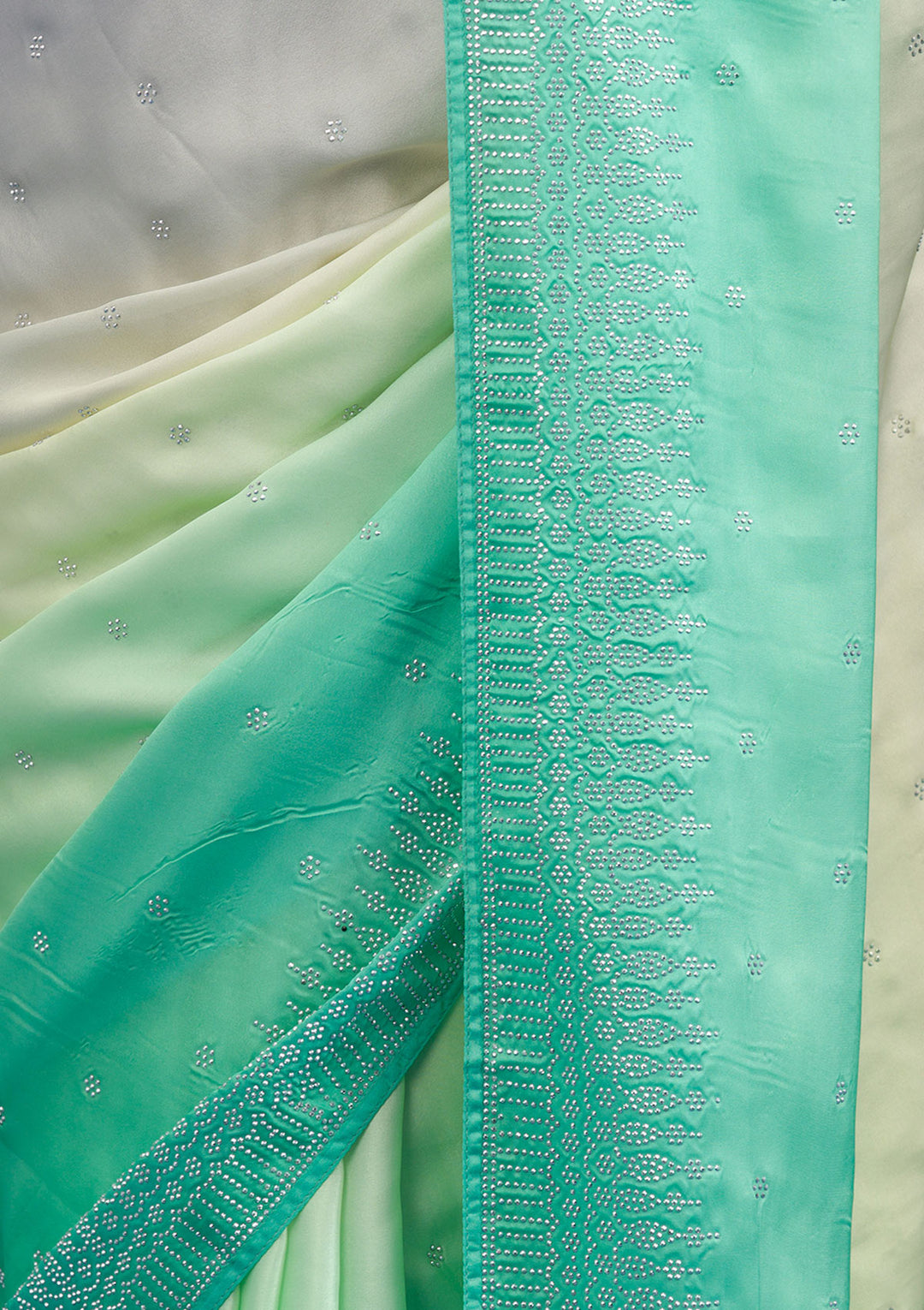 Grey Satin Ombre Silver Stonework Saree With Matching Blouse Piece