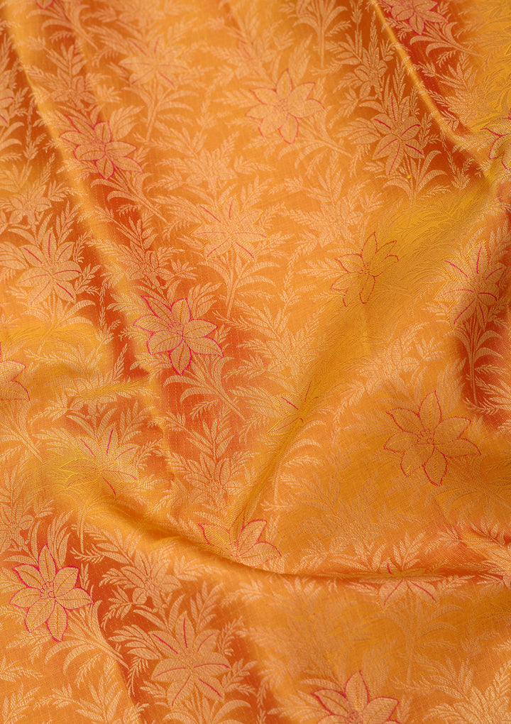 Mustard Silk Jaal Gold Zariwork Saree With Matching Blouse Piece
