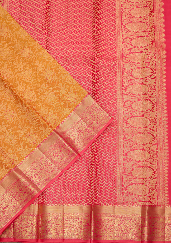 Mustard Silk Jaal Gold Zariwork Saree With Matching Blouse Piece