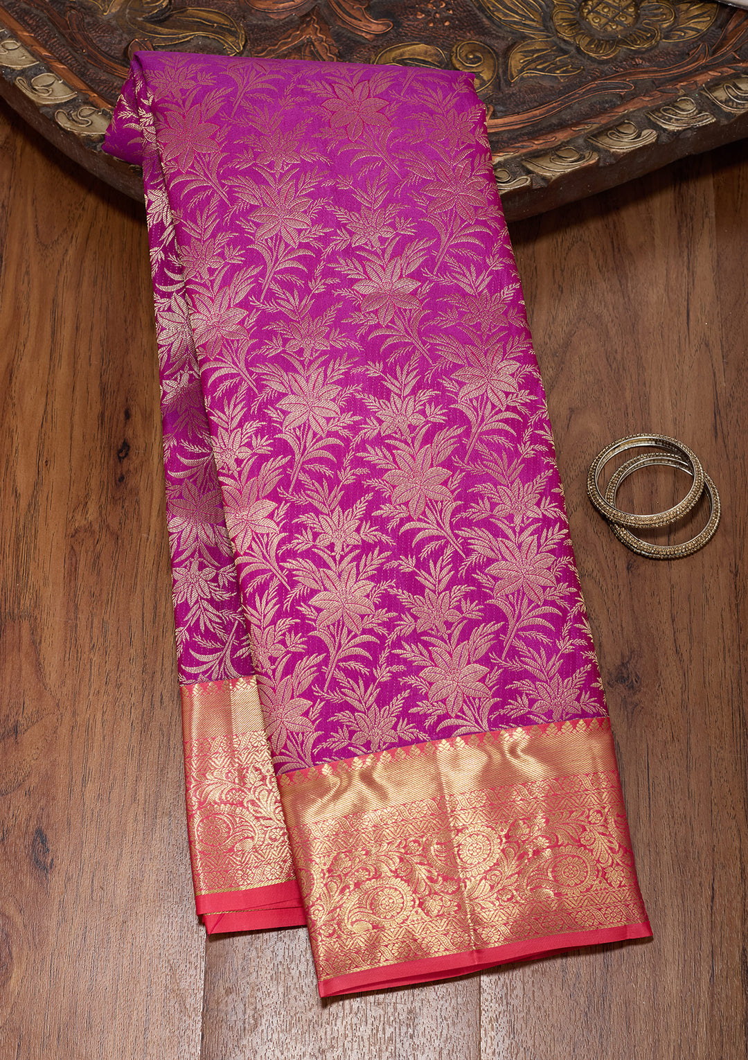 Wine Pure Silk Jaal Saree With Matching Blouse Piece
