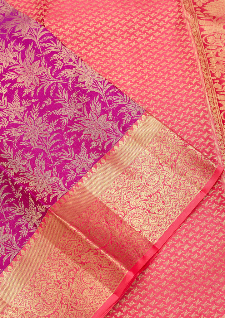 Wine Pure Silk Jaal Saree With Matching Blouse Piece
