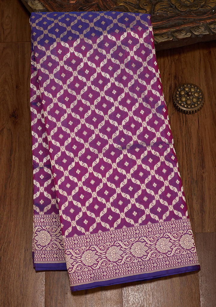 Purple Silk Jaal Zariwork Saree With Matching Blouse Piece